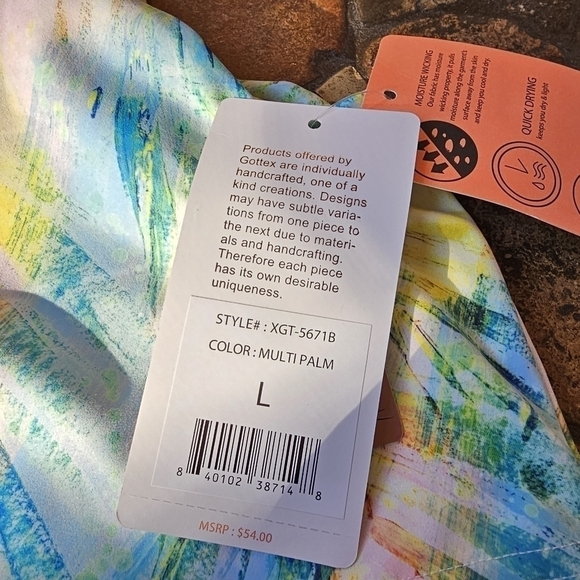 NWT X Gottex Longline Floral Palm Print Sports Top with Built-in Bra, Largr - Picture 7 of 9